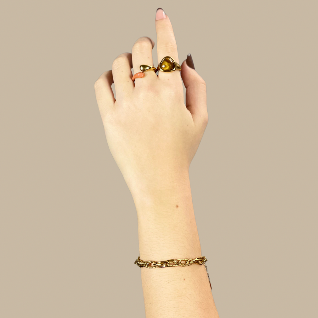 Bracelet chaîne maillons ovales – acier inoxydable doré et argenté style vintage