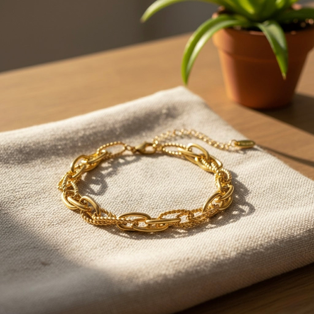 Bracelet chaîne maillons ovales – acier inoxydable doré et argenté style vintage