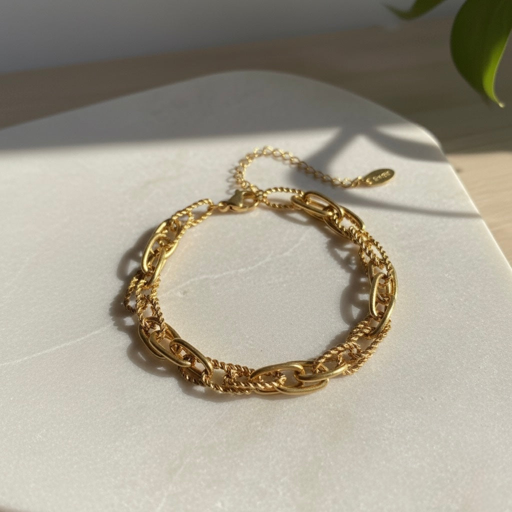 Bracelet chaîne maillons ovales – acier inoxydable doré et argenté style vintage