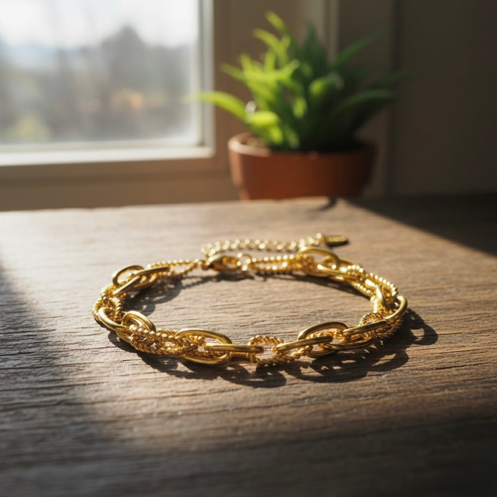 Bracelet chaîne maillons ovales – acier inoxydable doré et argenté style vintage